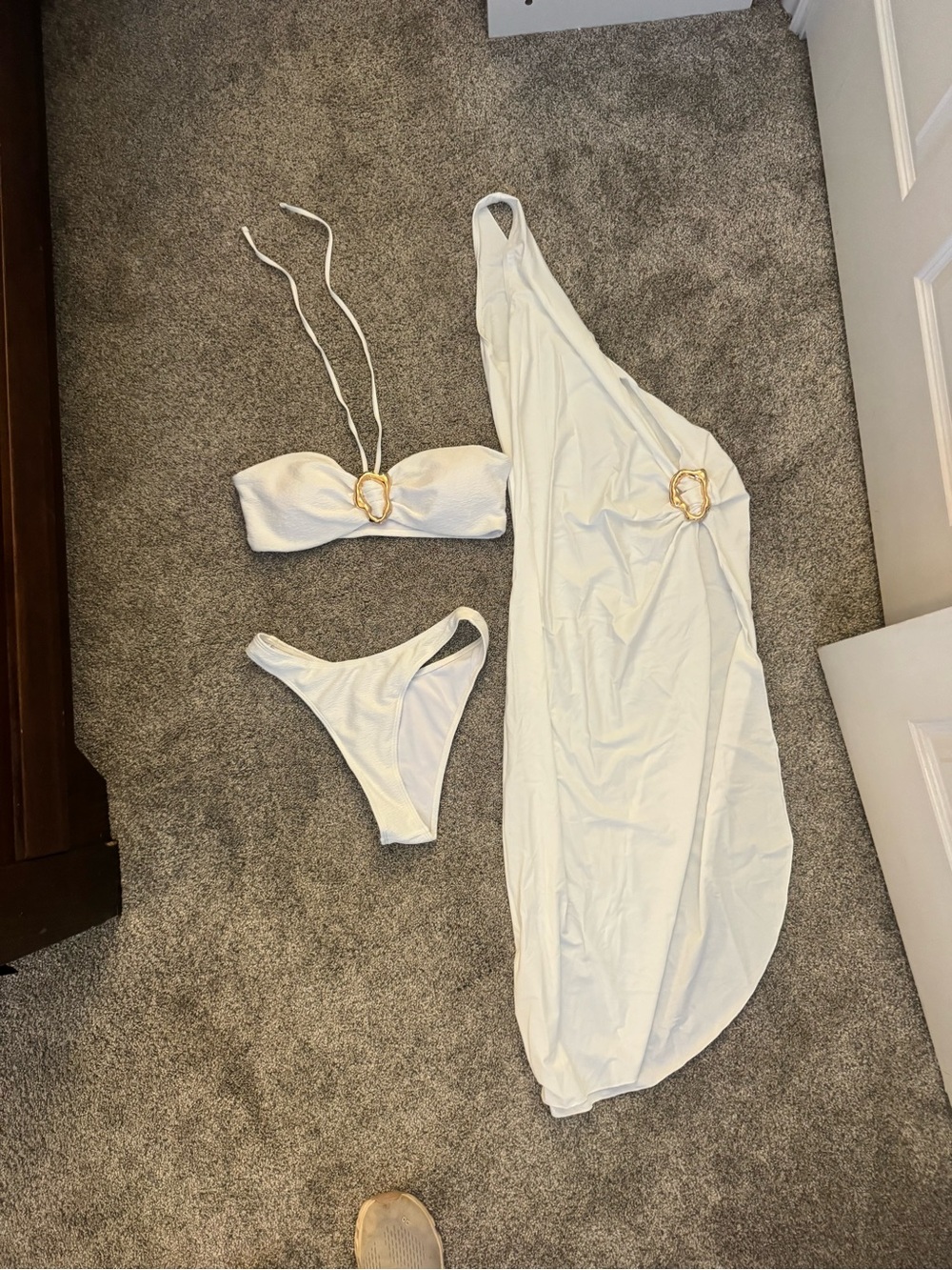 White Bikini Set with Gold Ring Accents